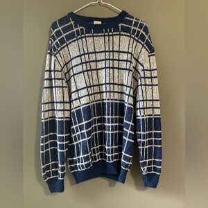 Carducci Casuale size M Blue and White Plaid Sweater vintage cozy fall warm